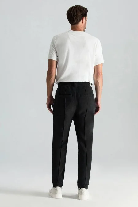 Saf Pamuk Beli Lastikli Siyah Jogger Pantolon