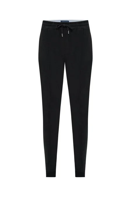 Saf Pamuk Beli Lastikli Siyah Jogger Pantolon