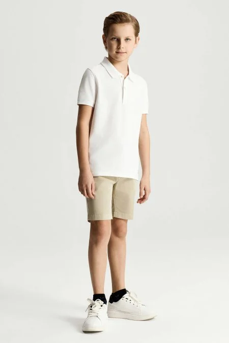 Saf Pamuk Beyaz Polo Yaka Çocuk T-Shirt