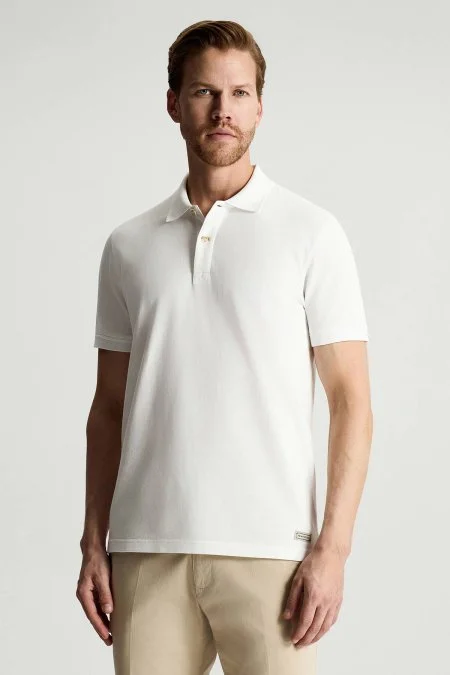 Saf Pamuk Beyaz Polo Yaka T-Shirt
