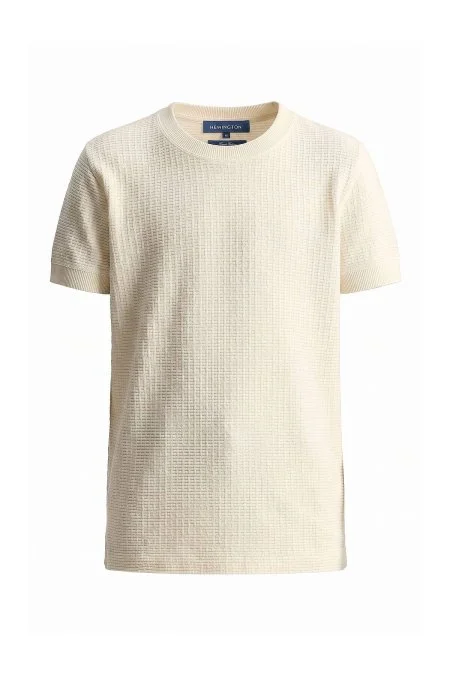 Saf Pamuk Bisiklet Yaka Açık Bej Çocuk T-Shirt