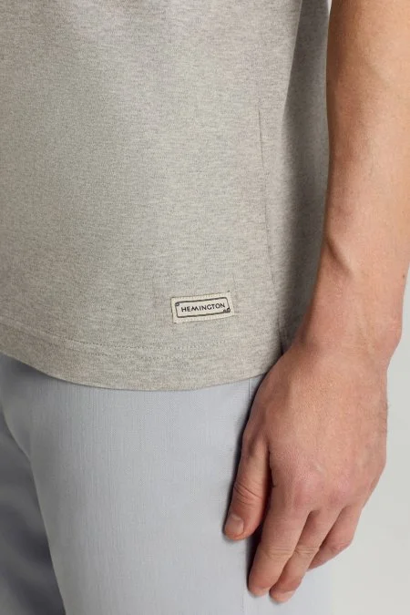 Saf Pamuk Bisiklet Yaka Açık Gri Basic T-Shirt