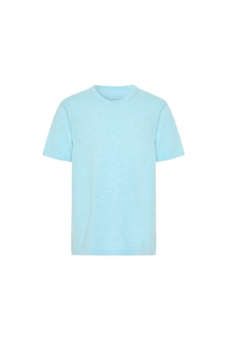 Saf Pamuk Bisiklet Yaka Açık Mavi Çocuk Triko T-Shirt