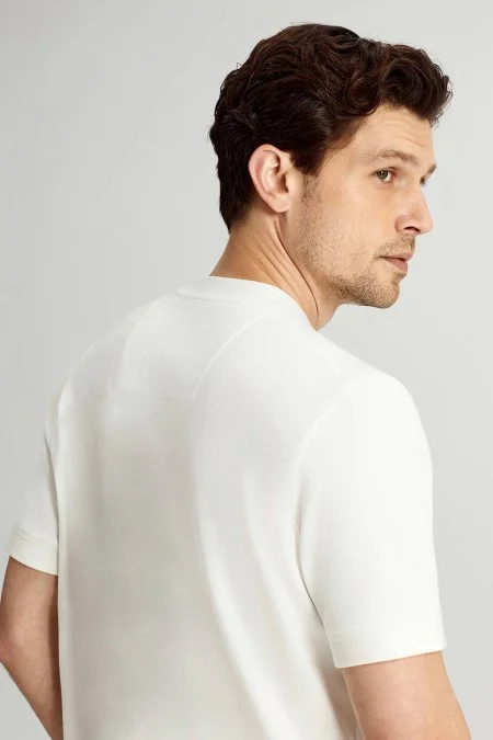 Saf Pamuk Bisiklet Yaka Beyaz Basic T-Shirt