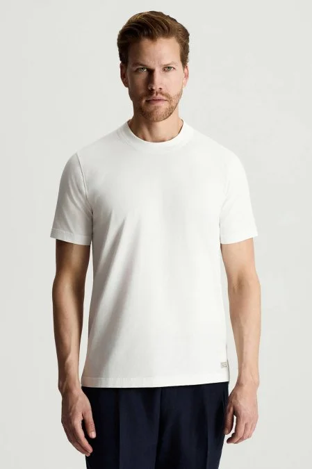 Saf Pamuk Bisiklet Yaka Beyaz T-Shirt