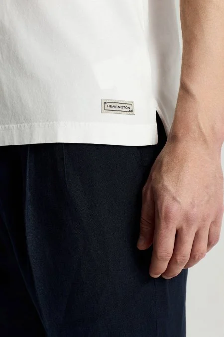 Saf Pamuk Bisiklet Yaka Beyaz T-Shirt