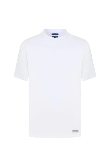 Saf Pamuk Bisiklet Yaka Beyaz T-Shirt