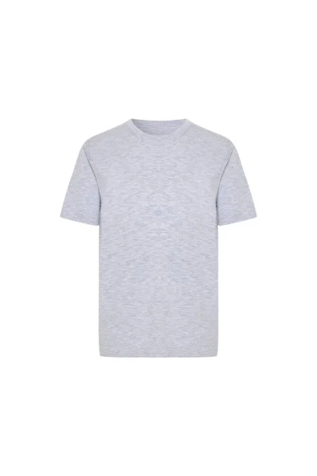 Saf Pamuk Bisiklet Yaka Gri Çocuk Triko T-Shirt