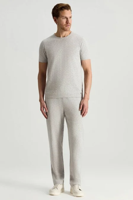 Saf Pamuk Bisiklet Yaka Gri Triko T-Shirt