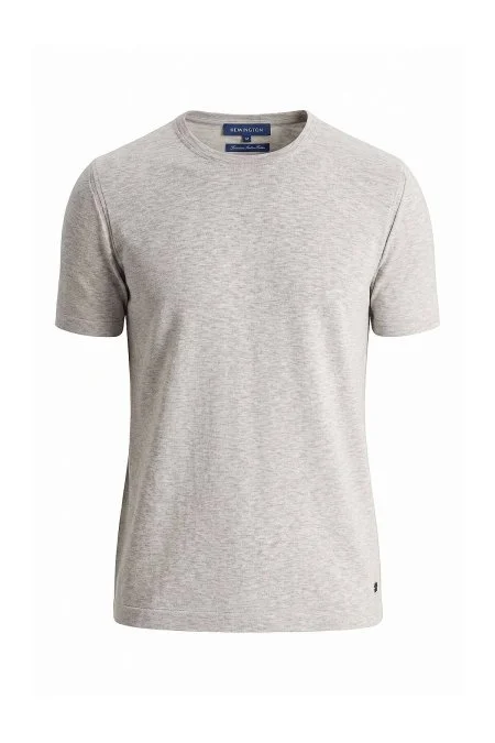 Saf Pamuk Bisiklet Yaka Gri Triko T-Shirt