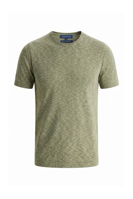 Saf Pamuk Bisiklet Yaka Haki Triko T-Shirt