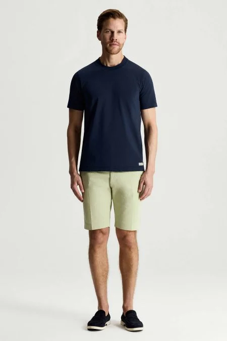 Saf Pamuk Bisiklet Yaka Lacivert T-Shirt