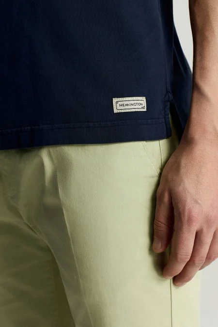 Saf Pamuk Bisiklet Yaka Lacivert T-Shirt