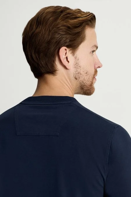 Saf Pamuk Bisiklet Yaka Lacivert T-Shirt