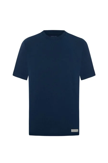 Saf Pamuk Bisiklet Yaka Lacivert T-Shirt