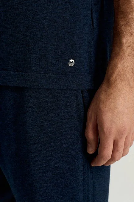 Saf Pamuk Bisiklet Yaka Lacivert Triko T-Shirt