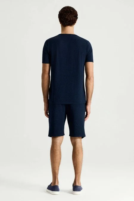 Saf Pamuk Bisiklet Yaka Lacivert Triko T-Shirt