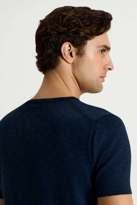 Saf Pamuk Bisiklet Yaka Lacivert Triko T-Shirt