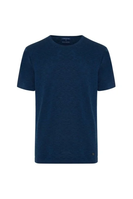 Saf Pamuk Bisiklet Yaka Lacivert Triko T-Shirt