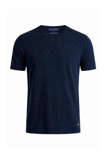 Saf Pamuk Bisiklet Yaka Lacivert Triko T-Shirt
