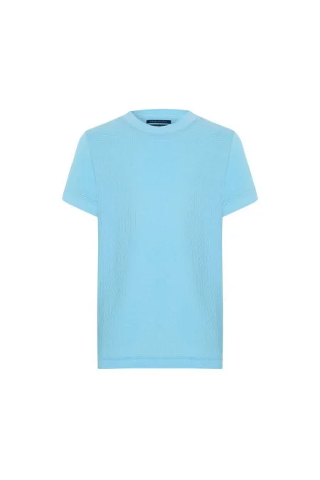 Saf Pamuk Bisiklet Yaka Mavi Çocuk T-Shirt
