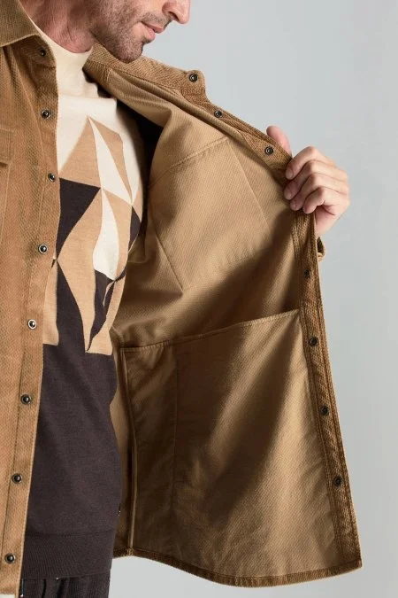 Metal Düğmeli Camel Kadife Ceket Gömlek