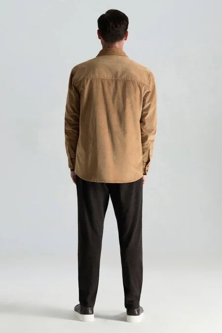 Metal Düğmeli Camel Kadife Ceket Gömlek