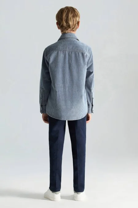 Saf Pamuk Çizgi Desenli Açık Mavi Çocuk Ceket Gömlek