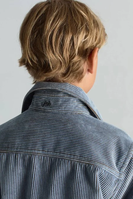 Saf Pamuk Çizgi Desenli Açık Mavi Çocuk Ceket Gömlek