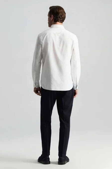 Saf Pamuk Düğmeli Beyaz Oxford Gömlek