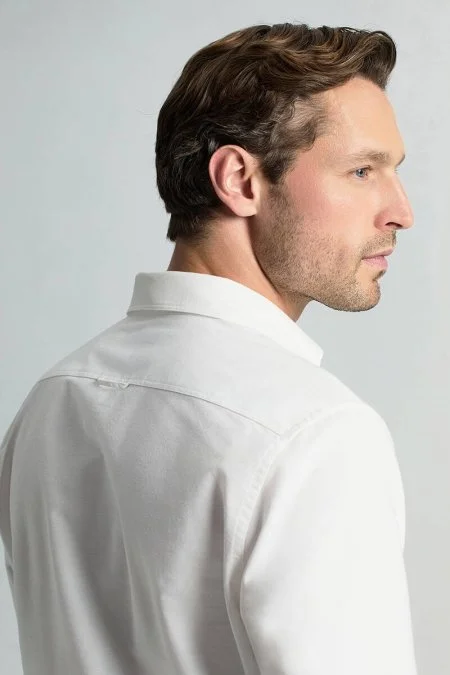 Saf Pamuk Düğmeli Beyaz Oxford Gömlek