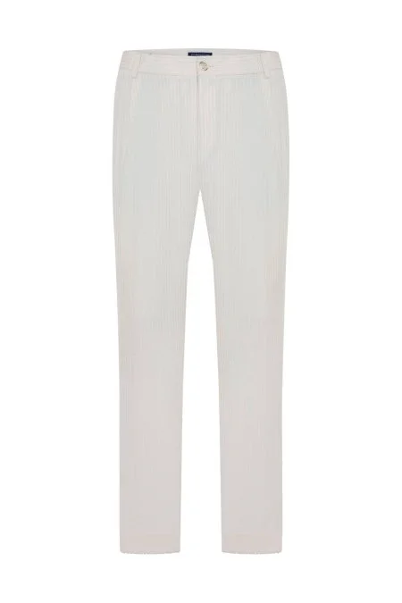 Saf Pamuk Ekru Relax Kadife Pantolon