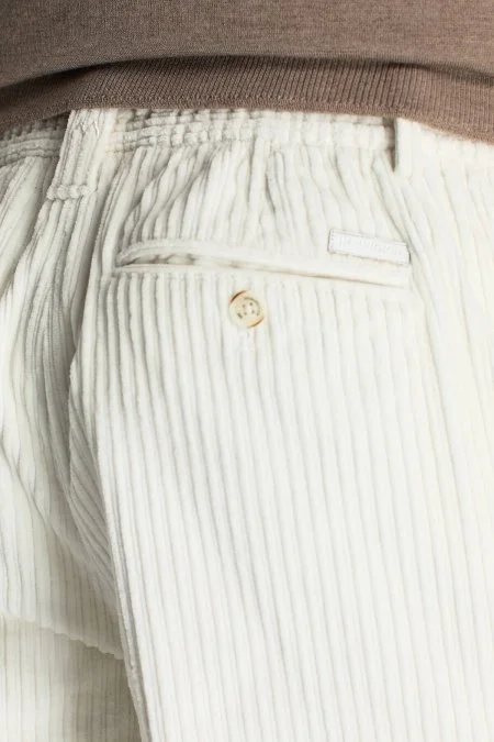 Saf Pamuk Ekru Relax Kadife Pantolon