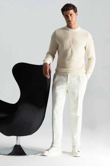 Saf Pamuk Ekru Relax Kadife Pantolon