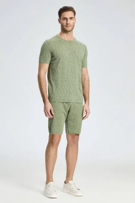 Saf Pamuk Haki Triko Şort