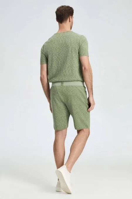 Saf Pamuk Haki Triko Şort