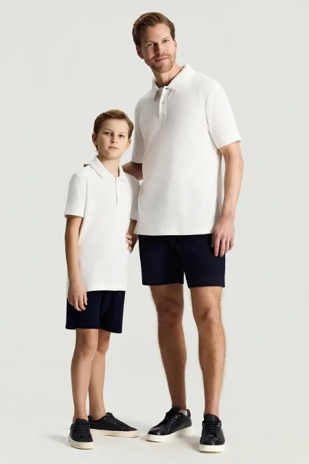 Saf Pamuk Havlu Kumaş Beyaz Polo Yaka Çocuk T-Shirt