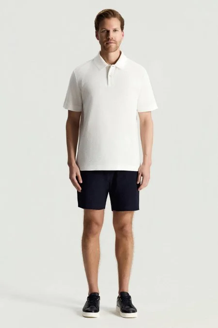 Saf Pamuk Havlu Kumaş Beyaz Polo Yaka T-Shirt