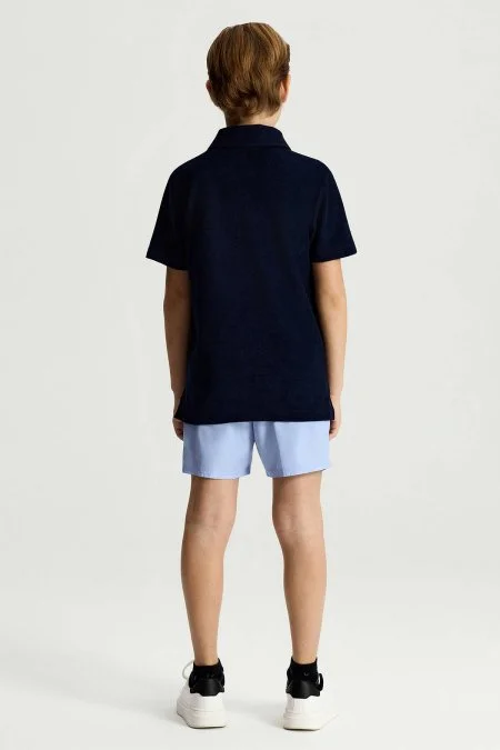 Saf Pamuk Havlu Kumaş Lacivert Polo Yaka Çocuk T-Shirt