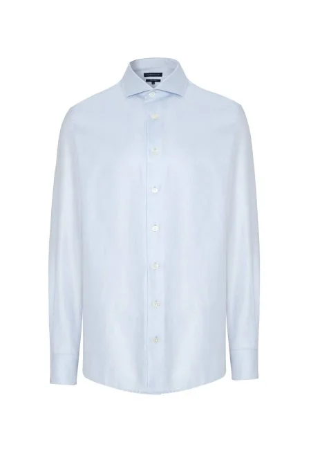 Saf Pamuk İtalyan Yaka Açık Mavi Business Gömlek