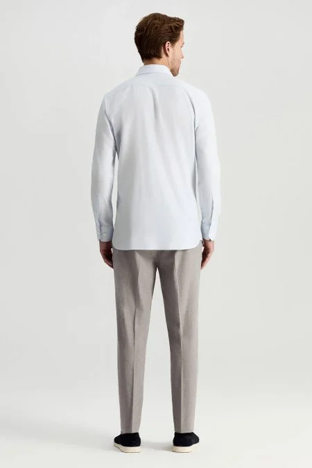 Saf Pamuk İtalyan Yaka Açık Mavi Business Gömlek