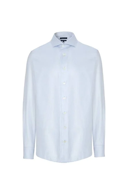 Saf Pamuk İtalyan Yaka Açık Mavi Business Gömlek