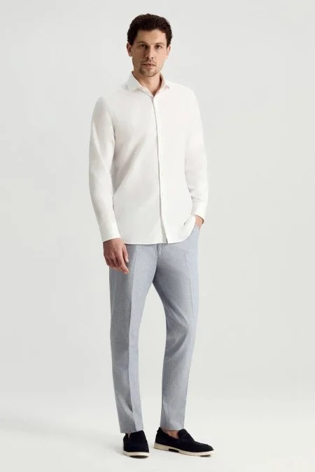 Saf Pamuk İtalyan Yaka Beyaz Business Gömlek