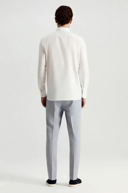 Saf Pamuk İtalyan Yaka Beyaz Business Gömlek