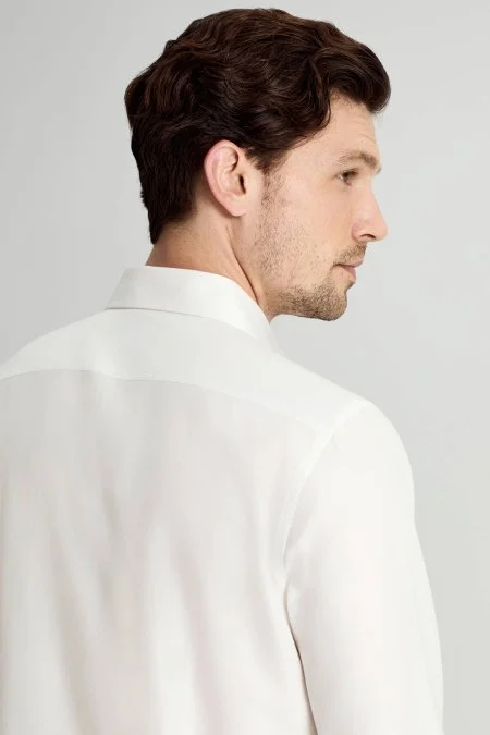 Saf Pamuk İtalyan Yaka Beyaz Business Gömlek