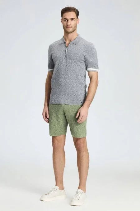 Saf Pamuk Kolları Şerit Detayı Açık Gri Triko Polo