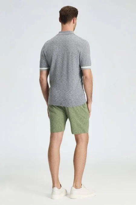 Saf Pamuk Kolları Şerit Detayı Açık Gri Triko Polo