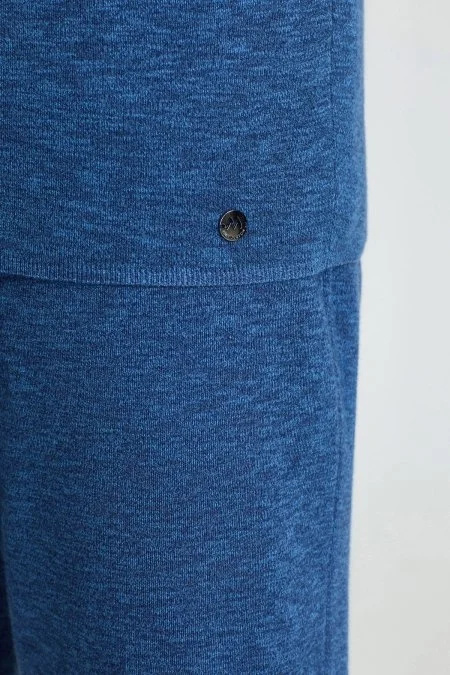 Saf Pamuk Kolları Şerit Detayı Koyu Mavi Triko Polo