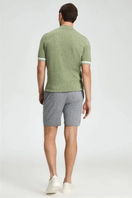 Saf Pamuk Kolları Şerit Detayı Koyu Yeşil Triko Polo