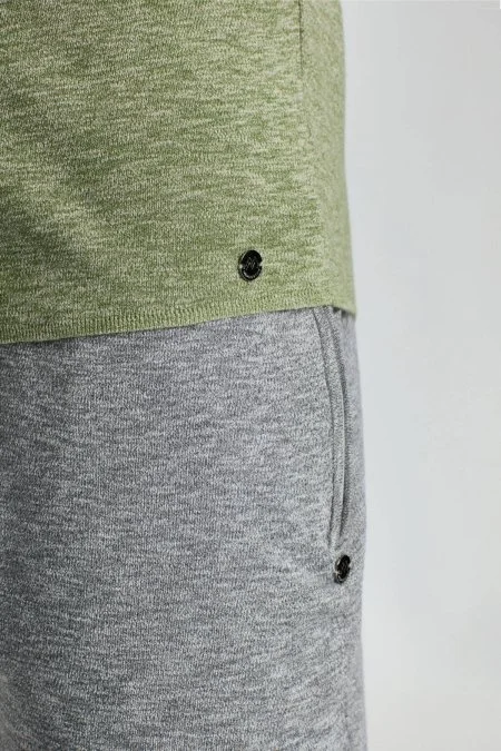 Saf Pamuk Kolları Şerit Detayı Koyu Yeşil Triko Polo